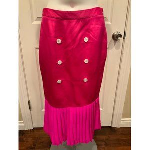 Edun Pink A-Line Skirt W/ Front Button Detail & Pleated Hem, Size 6